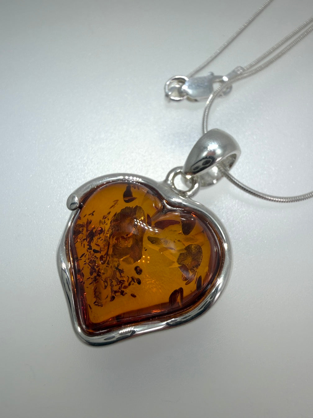 Genuine Baltic Amber Honey Heart Pendant in Sterling Silver