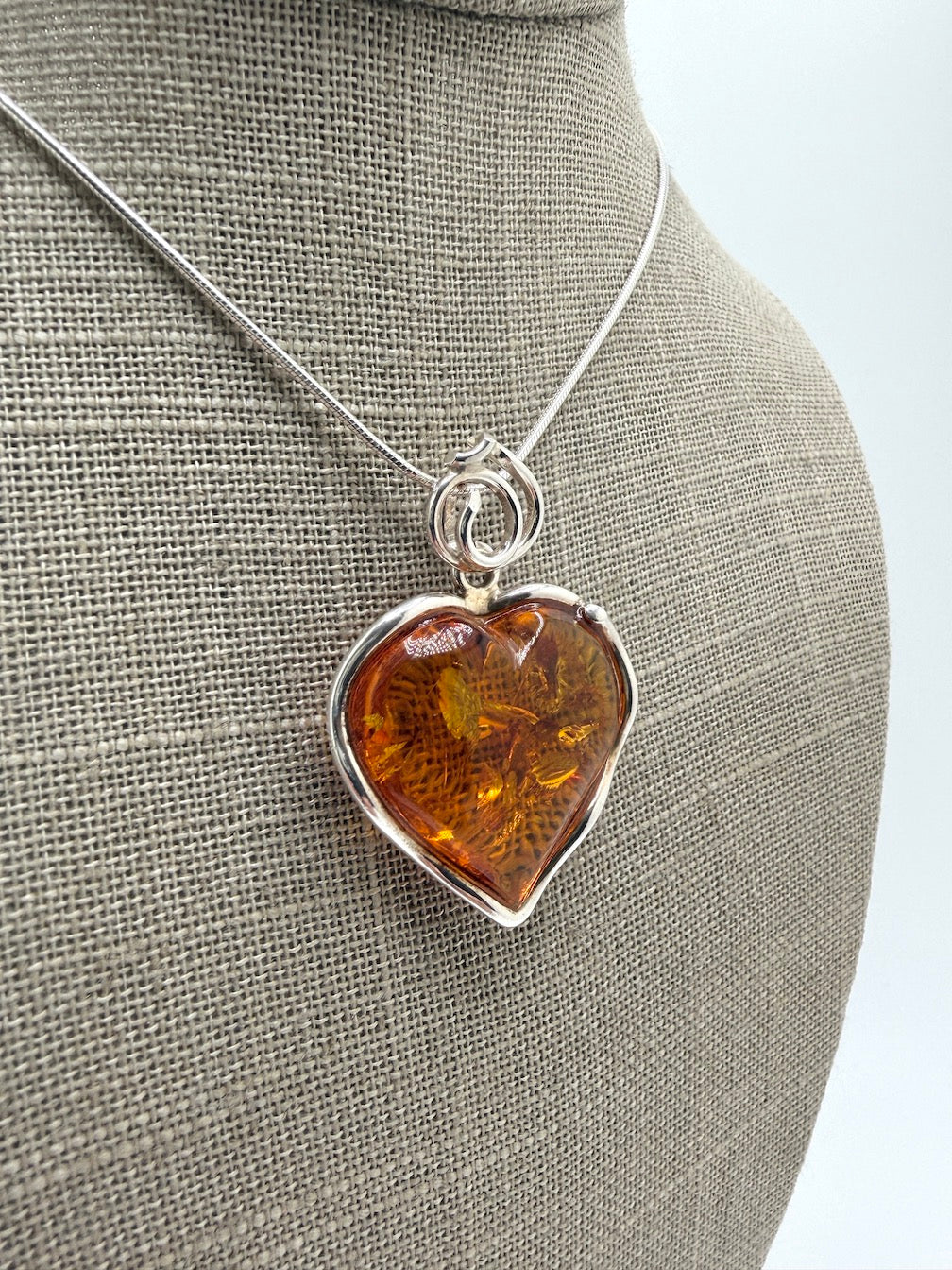 Genuine Baltic Amber Honey Heart Pendant in Sterling Silver