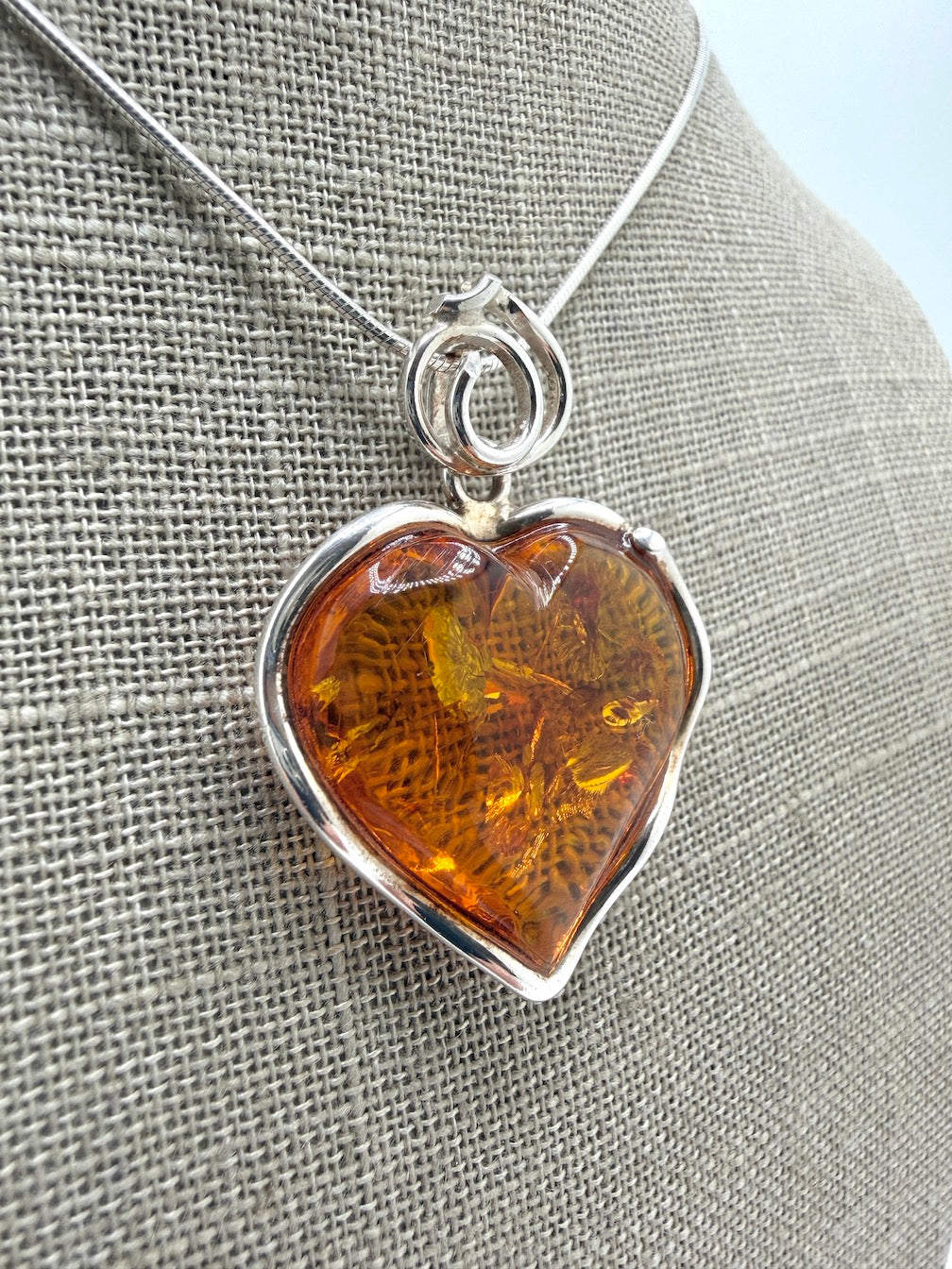 Genuine Baltic Amber Honey Heart Pendant in Sterling Silver