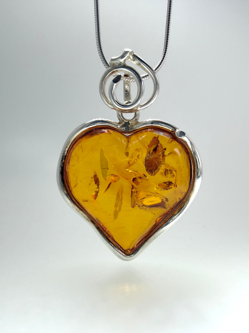 Genuine Baltic Amber Honey Heart Pendant in Sterling Silver