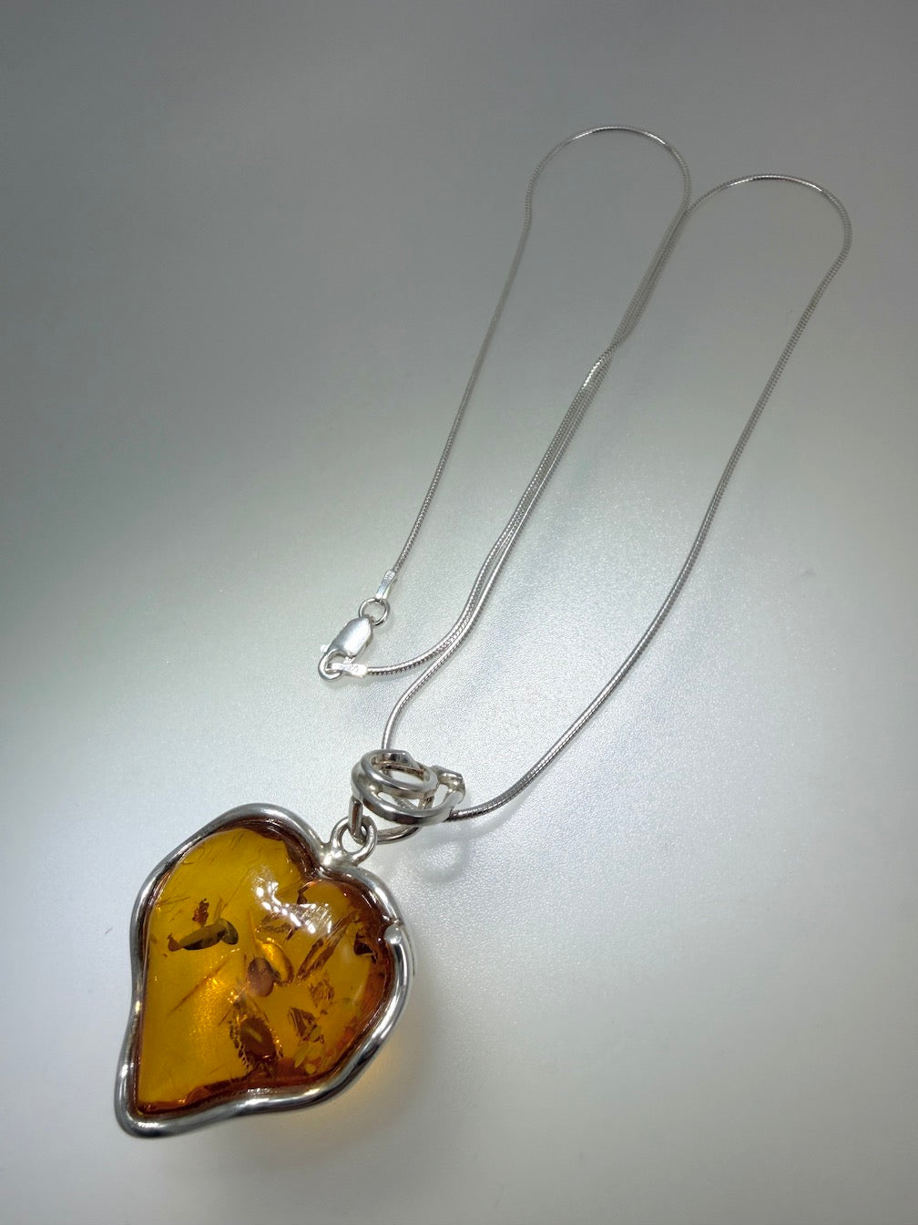 Genuine Baltic Amber Honey Heart Pendant in Sterling Silver