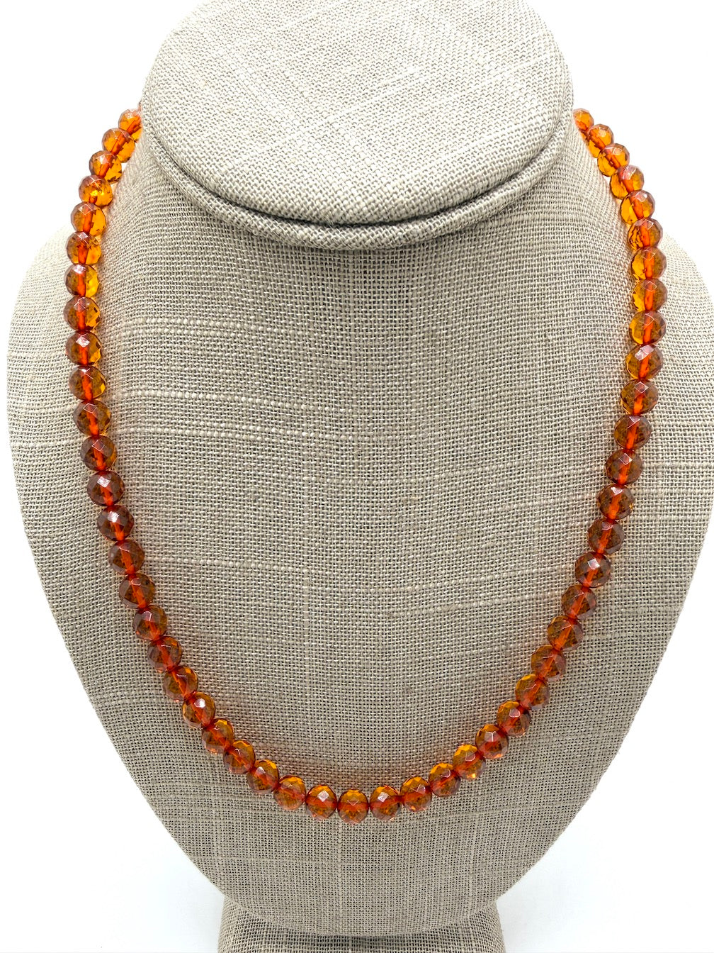 Genuine Baltic Amber Honey Necklace – Faceted Round Bead Amber Necklace, 20 Inch, Natural Shimmer