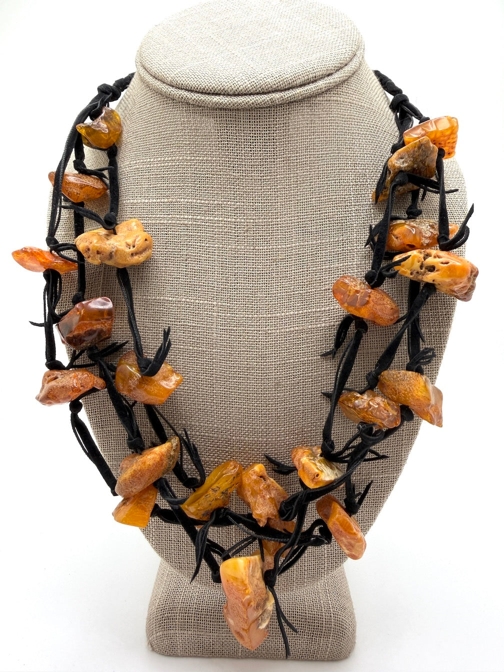 Genuine Baltic Amber Knotted Necklace | Organic Statement Amber Necklace | Super rare Butterscotch Colors