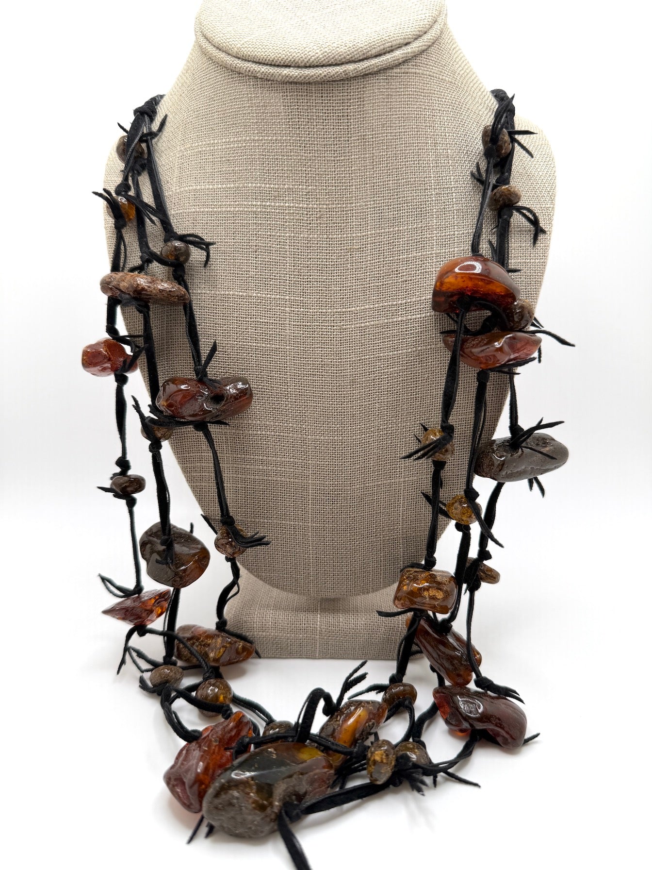 Genuine Baltic Amber Knotted Necklace | Organic Statement Amber Necklace | Dark Honey, Butterscotch & Brown Amber