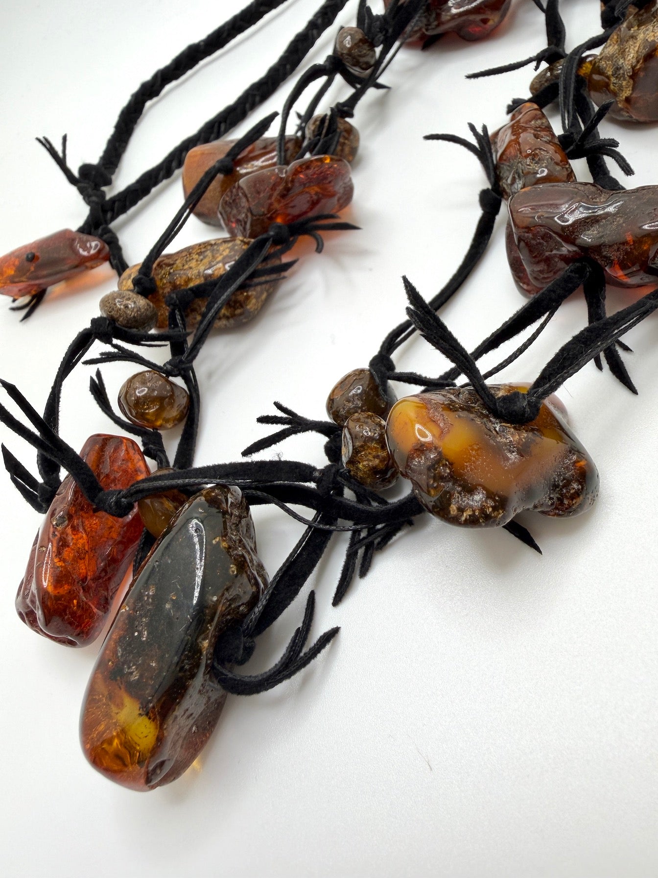 Genuine Baltic Amber Knotted Necklace | Organic Statement Amber Necklace | Dark Honey, Butterscotch & Brown Amber