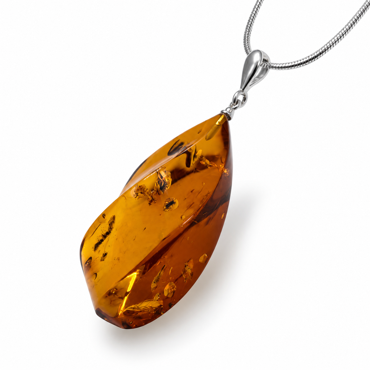 Genuine Baltic Amber Large Cognac Pendant Necklace