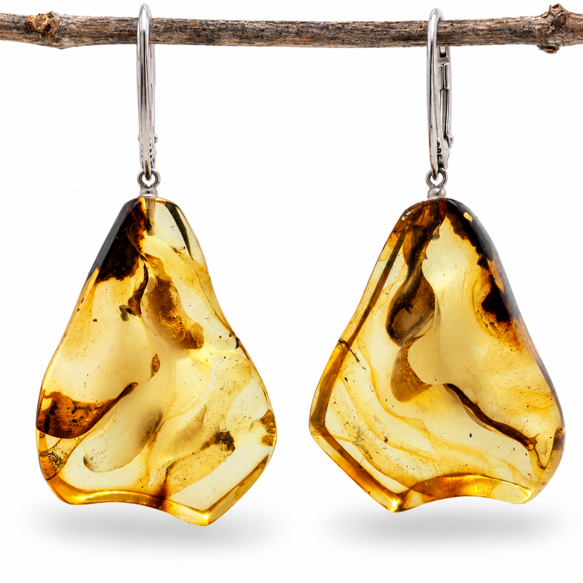 Genuine Baltic Amber Large Organic Lemon Earrings