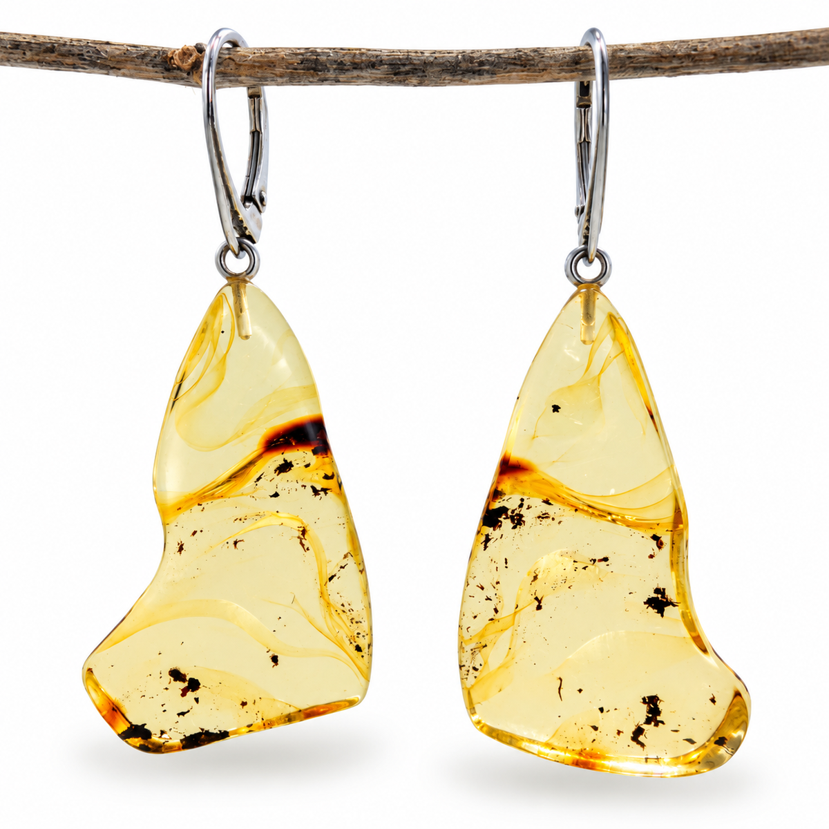 Genuine Baltic Amber Large Organic Lemon Earrings