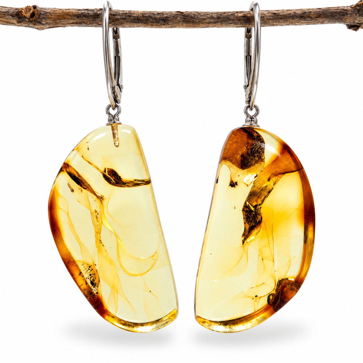 Genuine Baltic Amber Large Organic Lemon Earrings