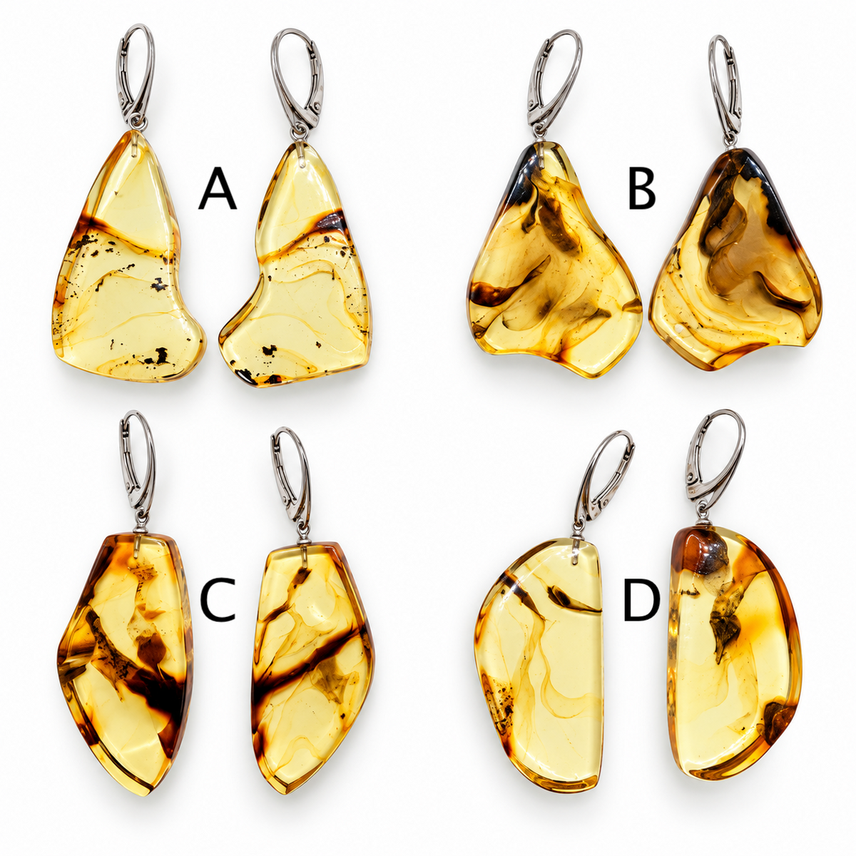 Genuine Baltic Amber Large Organic Lemon Earrings