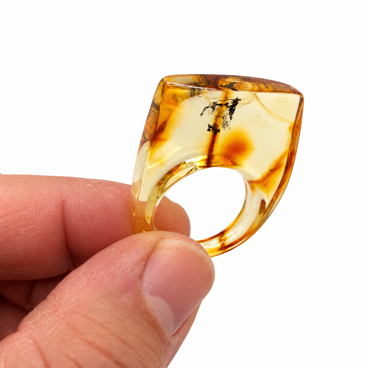 Genuine Baltic Amber Large Organic Lemon Statement Ring