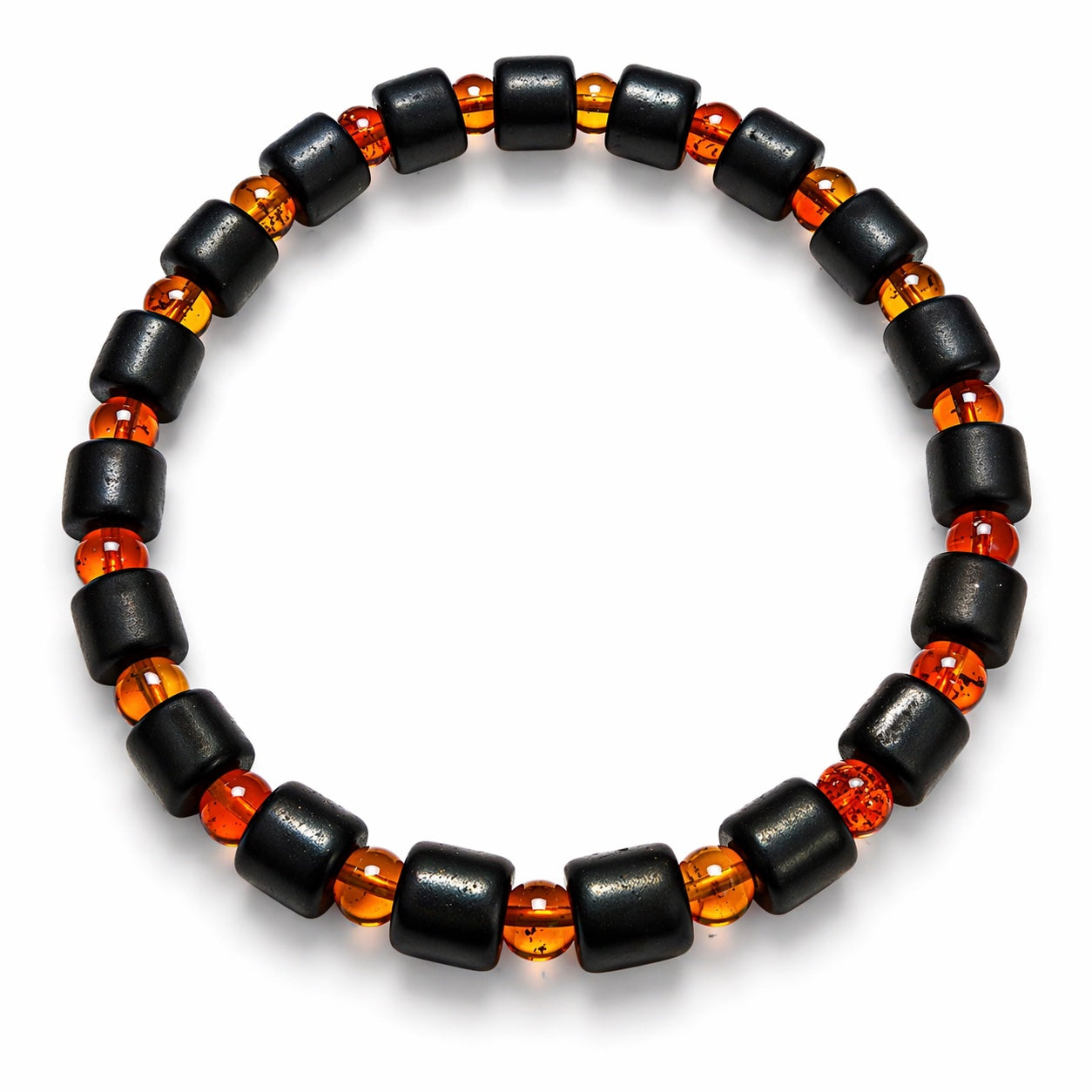 Genuine Baltic Amber Men’s Bracelet, Matte Black Amber Stretch Bracelet, Lemon or Cognac Beads