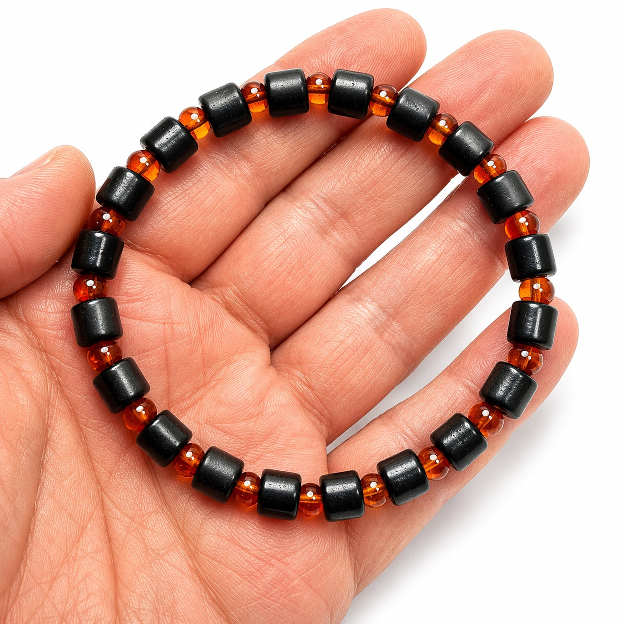 Genuine Baltic Amber Men’s Bracelet, Matte Black Amber Stretch Bracelet, Lemon or Cognac Beads