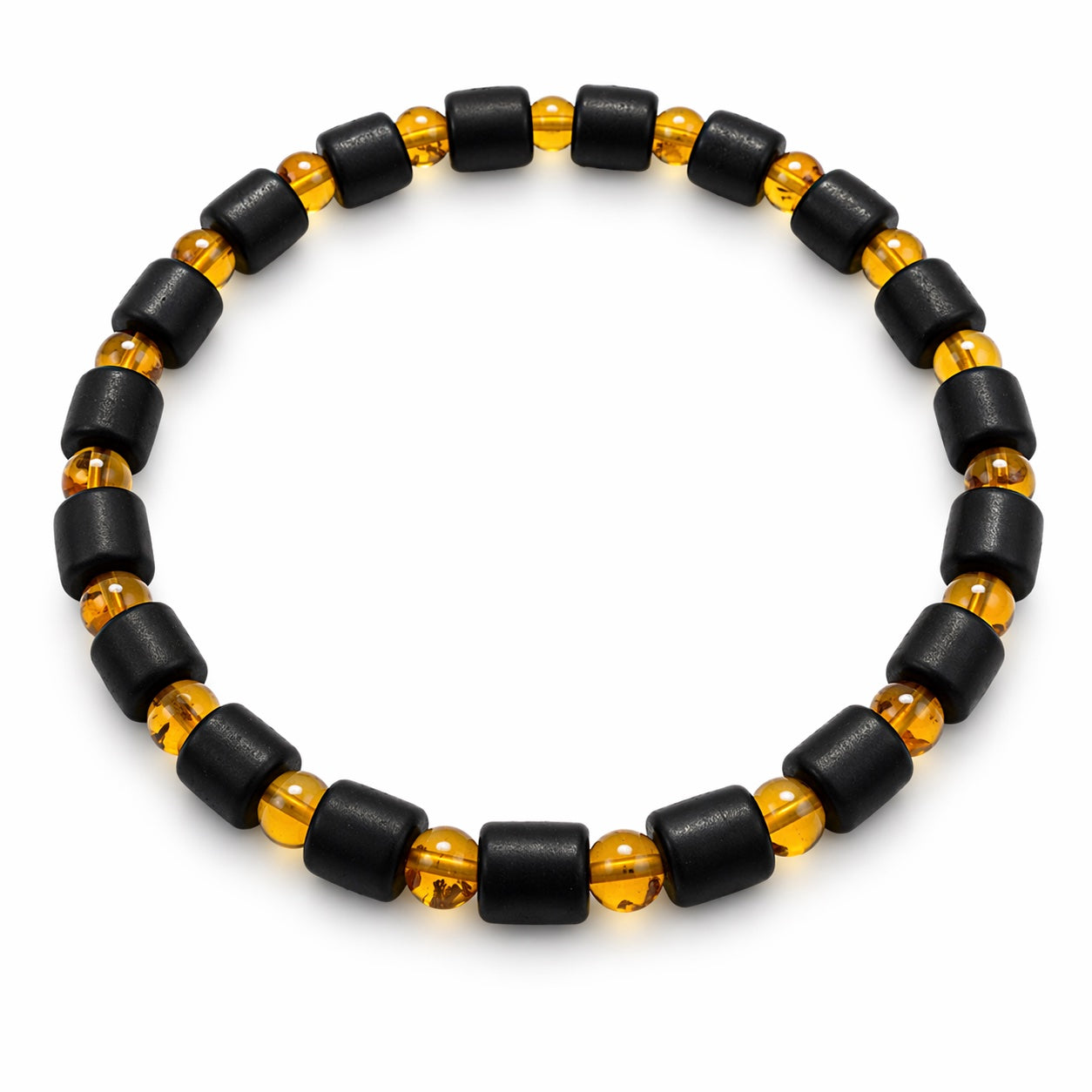 Genuine Baltic Amber Men’s Bracelet, Matte Black Amber Stretch Bracelet, Lemon or Cognac Beads