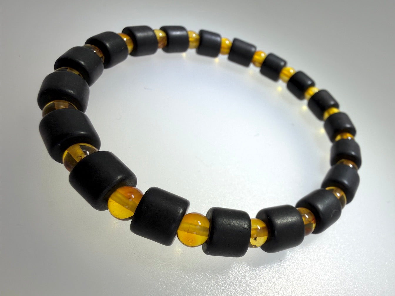 Genuine Baltic Amber Men’s Bracelet, Matte Black Amber Stretch Bracelet, Lemon or Cognac Beads