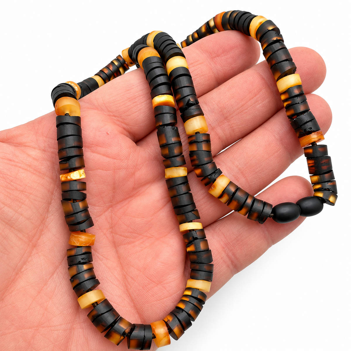 Genuine Baltic Amber Men’s Necklace – 22 Inch Unpolished Donut Bead Necklace