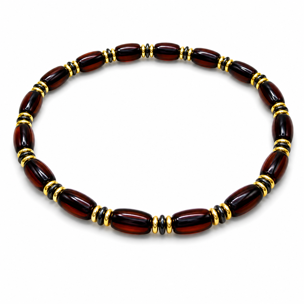 Genuine Baltic Amber Men’s Stretch Bracelet – Smooth Cherry Amber, Two Spacer Options