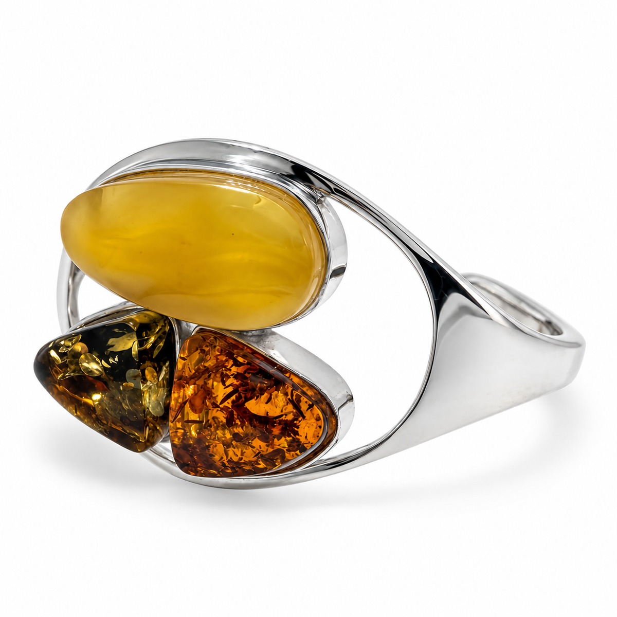 Genuine Baltic Amber Multi-Stone Sterling Silver Cuff Bracelet