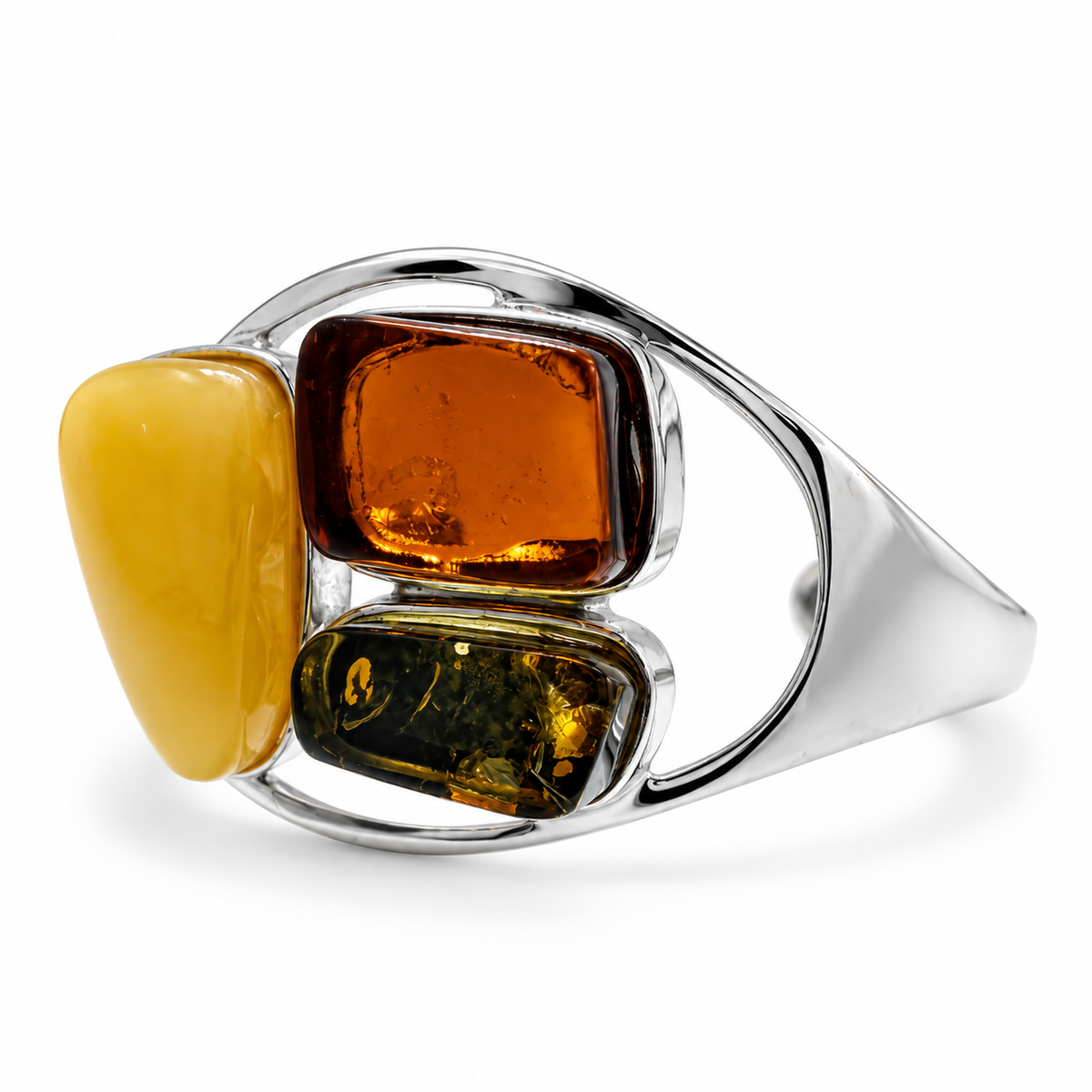 Genuine Baltic Amber Multi-Stone Sterling Silver Cuff Bracelet