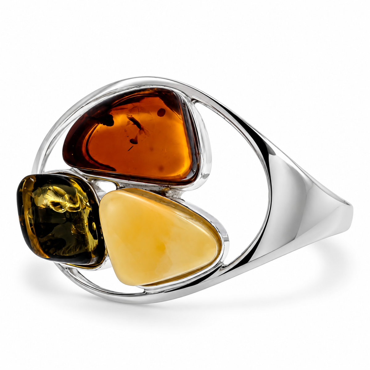 Genuine Baltic Amber Multi-Stone Sterling Silver Cuff Bracelet
