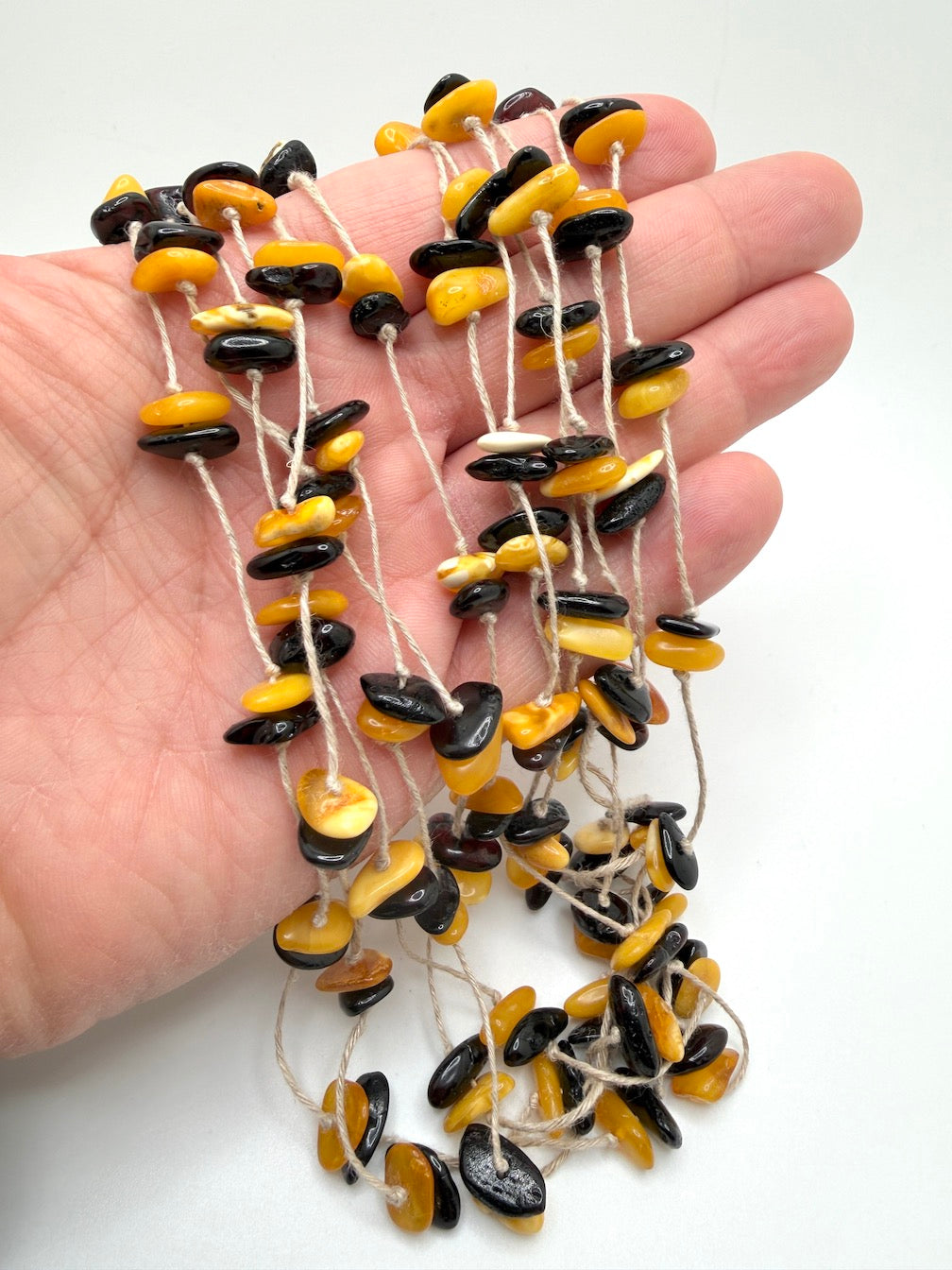 Genuine Baltic Amber Multi-Strand Knotted Necklace – Handmade in Poland
