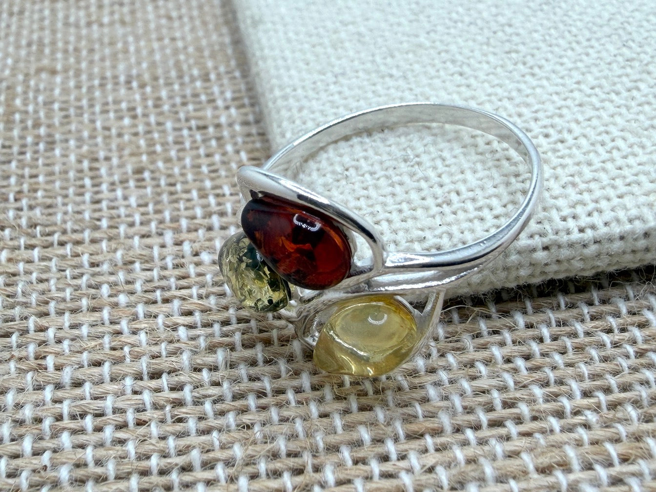 Genuine Baltic Amber Multi Stone Sterling Silver Ring