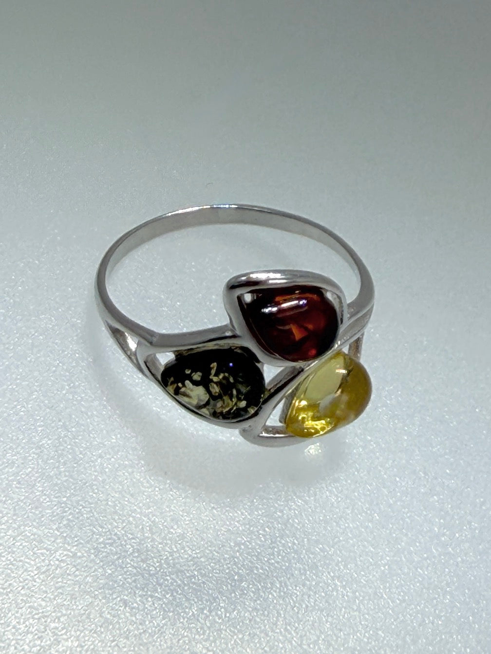 Genuine Baltic Amber Multi Stone Sterling Silver Ring