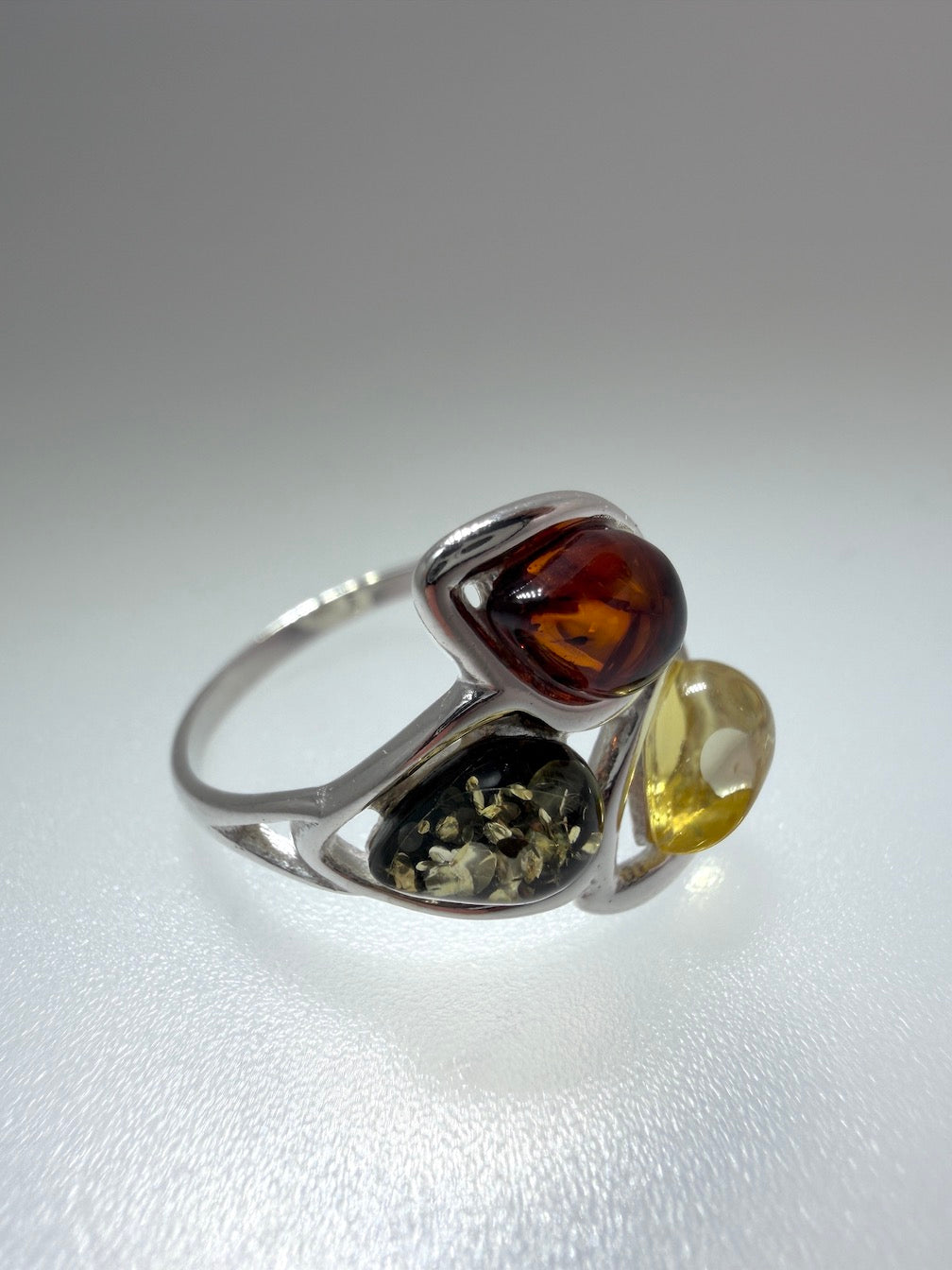 Genuine Baltic Amber Multi Stone Sterling Silver Ring