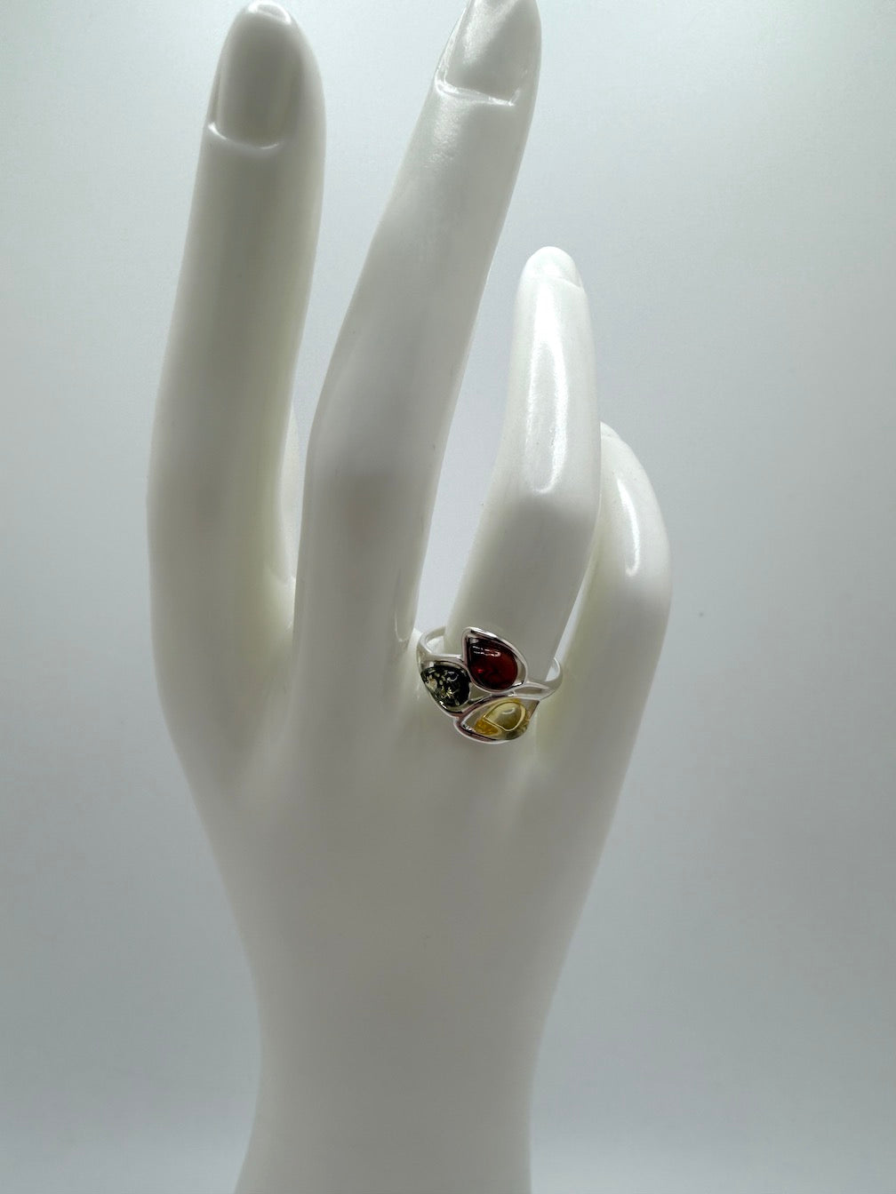 Genuine Baltic Amber Multi Stone Sterling Silver Ring