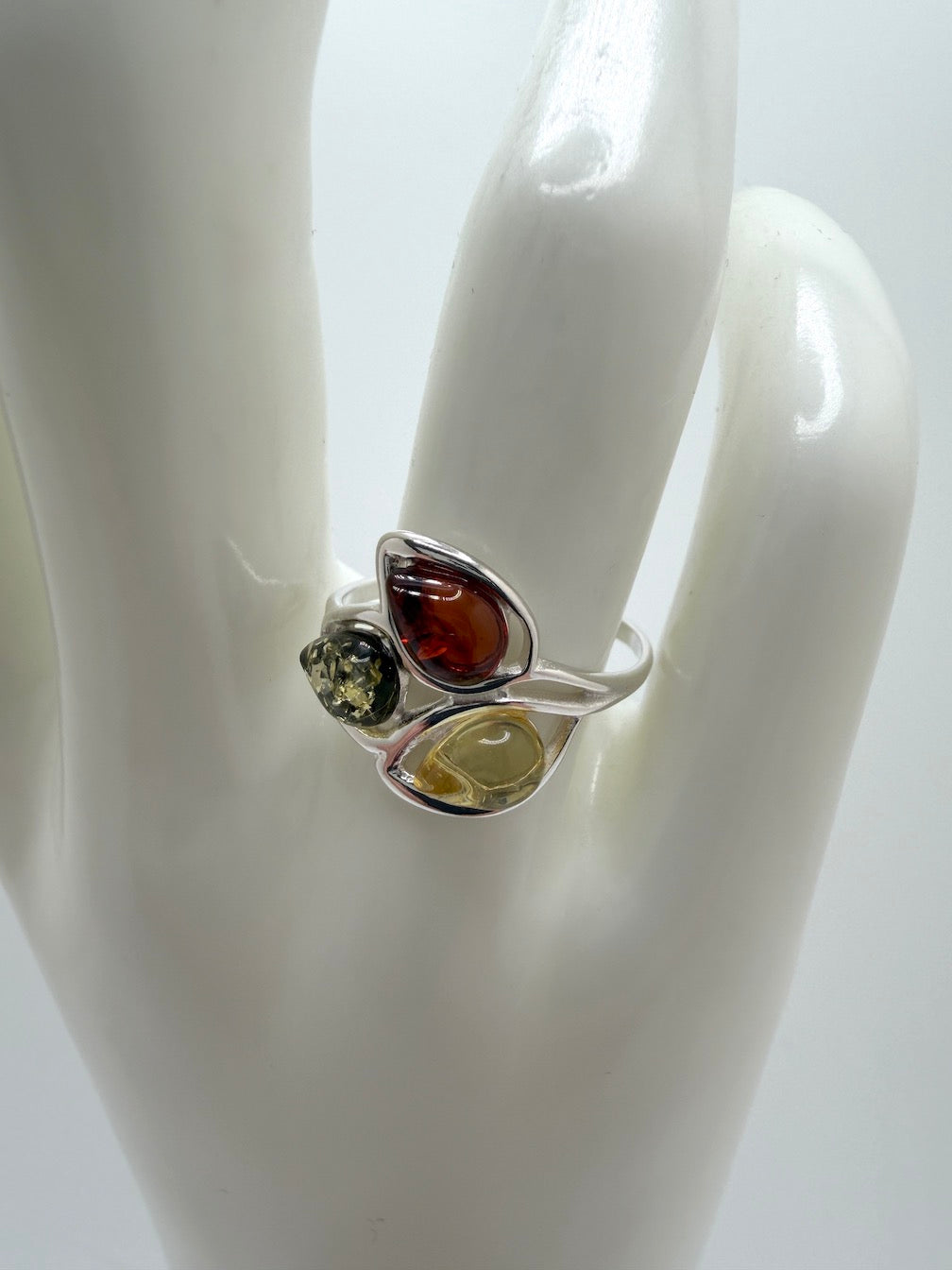 Genuine Baltic Amber Multi Stone Sterling Silver Ring