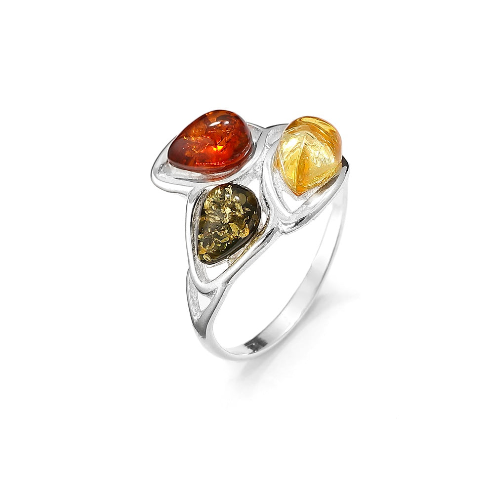 Genuine Baltic Amber Multi Stone Sterling Silver Ring