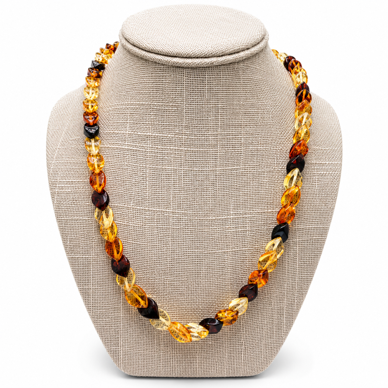 Genuine Baltic Amber Multicolor Faceted Ombre Necklace – Lemon Honey Cognac Cherry Amber Twist Necklace – Unique Baltic Amber Jewelry
