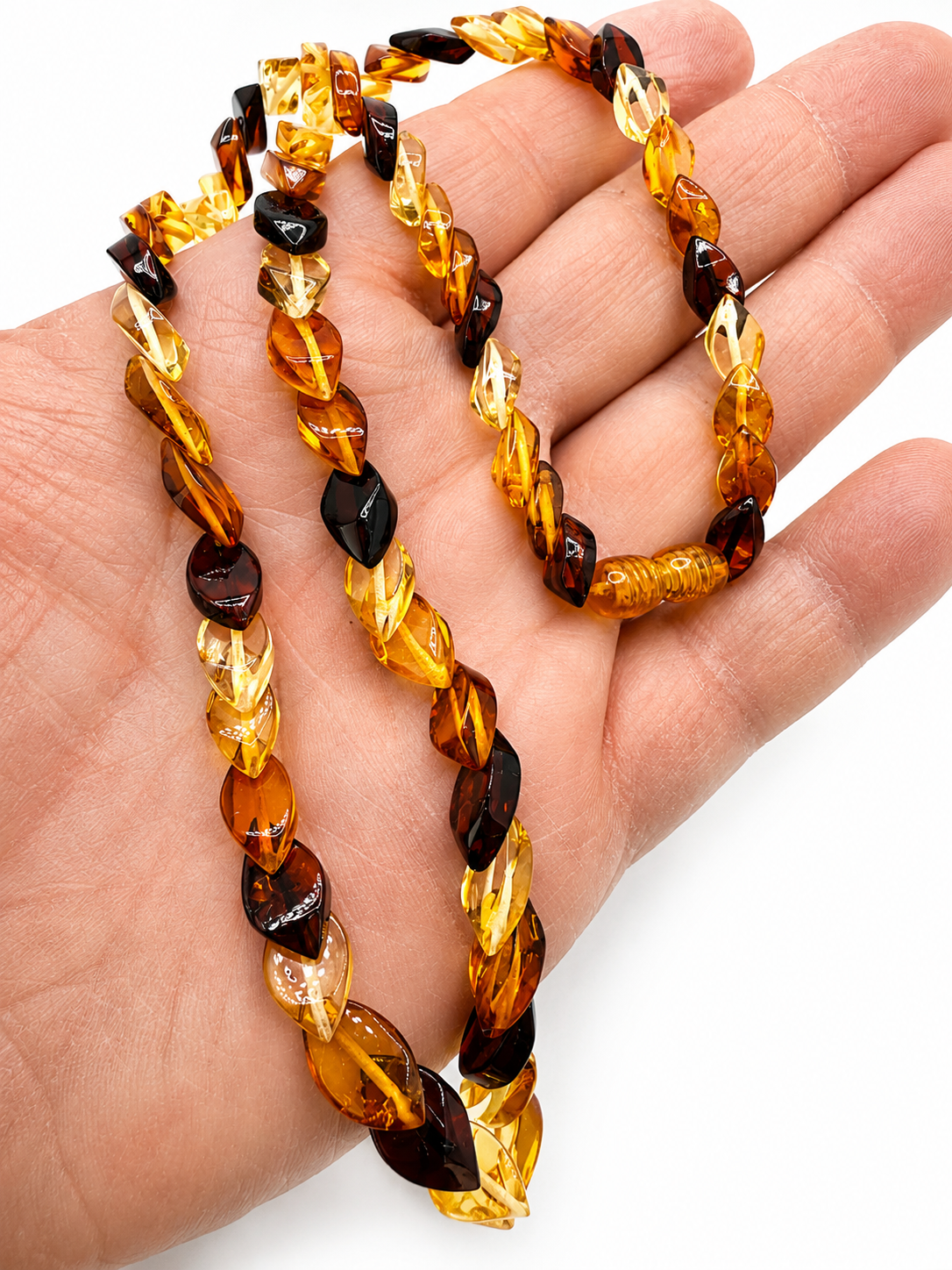 Genuine Baltic Amber Multicolor Faceted Ombre Necklace – Lemon Honey Cognac Cherry Amber Twist Necklace – Unique Baltic Amber Jewelry