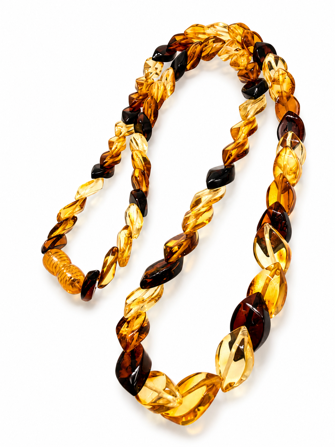 Genuine Baltic Amber Multicolor Faceted Ombre Necklace – Lemon Honey Cognac Cherry Amber Twist Necklace – Unique Baltic Amber Jewelry
