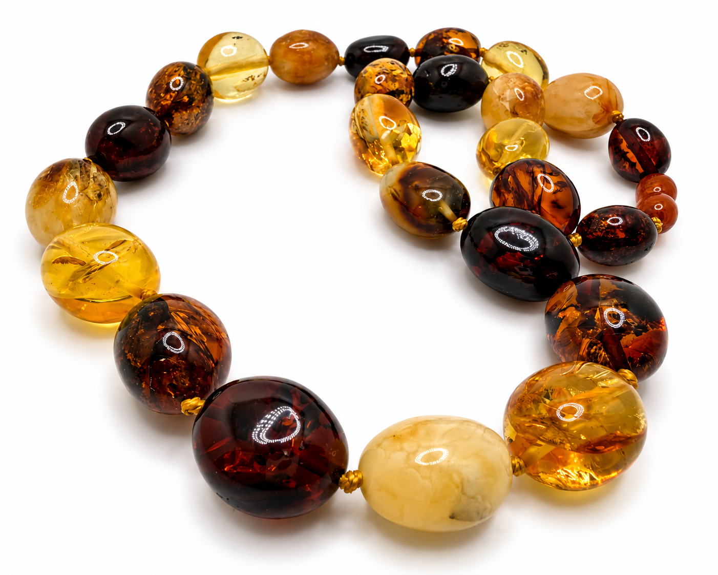 Genuine Baltic Amber Multicolor Oval Necklace – Lemon, Cognac, Cherry & Butterscotch | 20” Graduated Amber Necklace