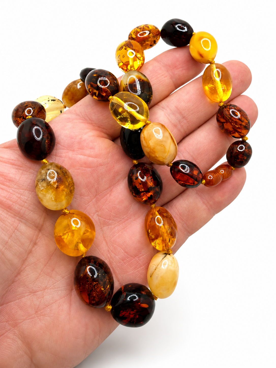 Genuine Baltic Amber Multicolor Oval Necklace – Lemon, Cognac, Cherry & Butterscotch | 20” Graduated Amber Necklace