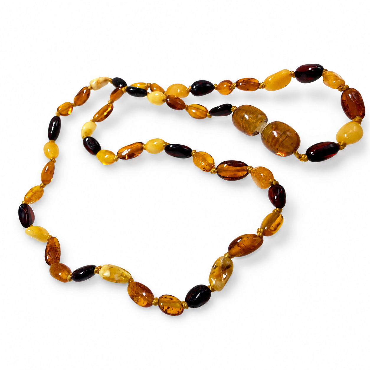 Genuine Baltic Amber Multicolor Teen Necklace – Lightweight Youth Baltic Amber Beaded Necklace for Girls – Honey Cherry Butterscotch Amber