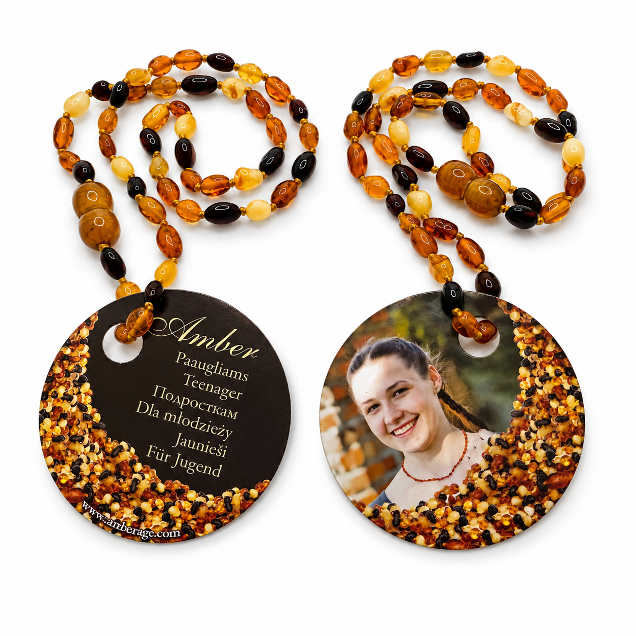 Genuine Baltic Amber Multicolor Teen Necklace – Lightweight Youth Baltic Amber Beaded Necklace for Girls – Honey Cherry Butterscotch Amber