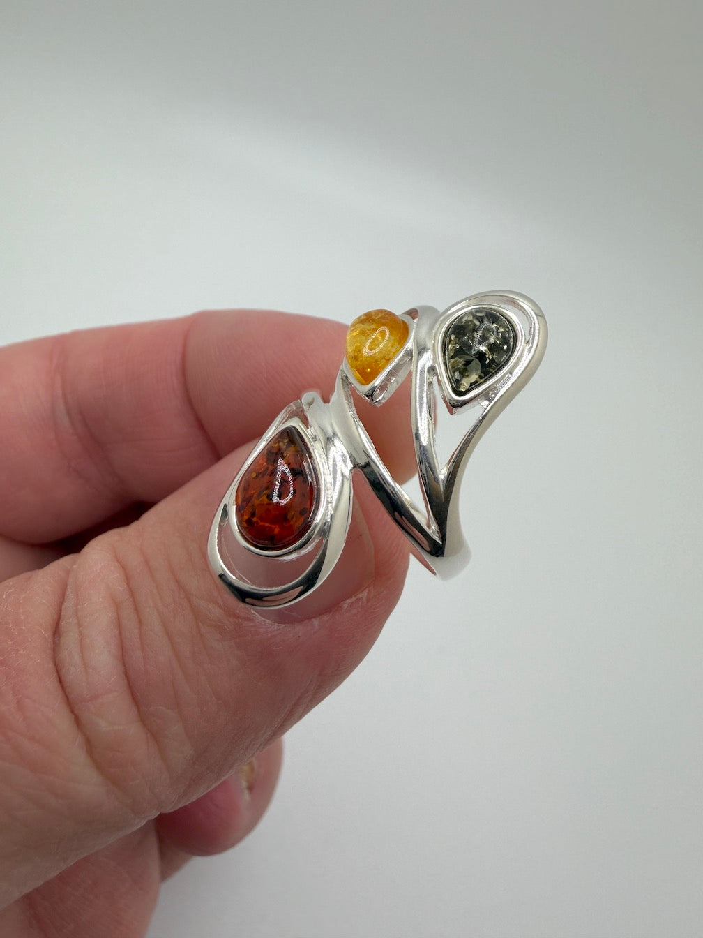 Genuine Baltic Amber Multistone Comfort Fit Design Ring in Sterling Silver