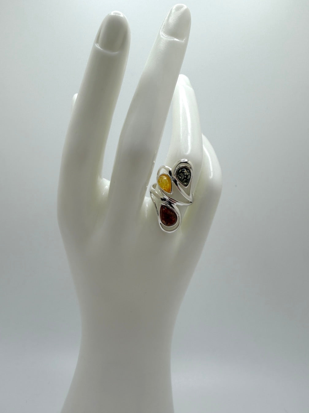 Genuine Baltic Amber Multistone Comfort Fit Design Ring in Sterling Silver