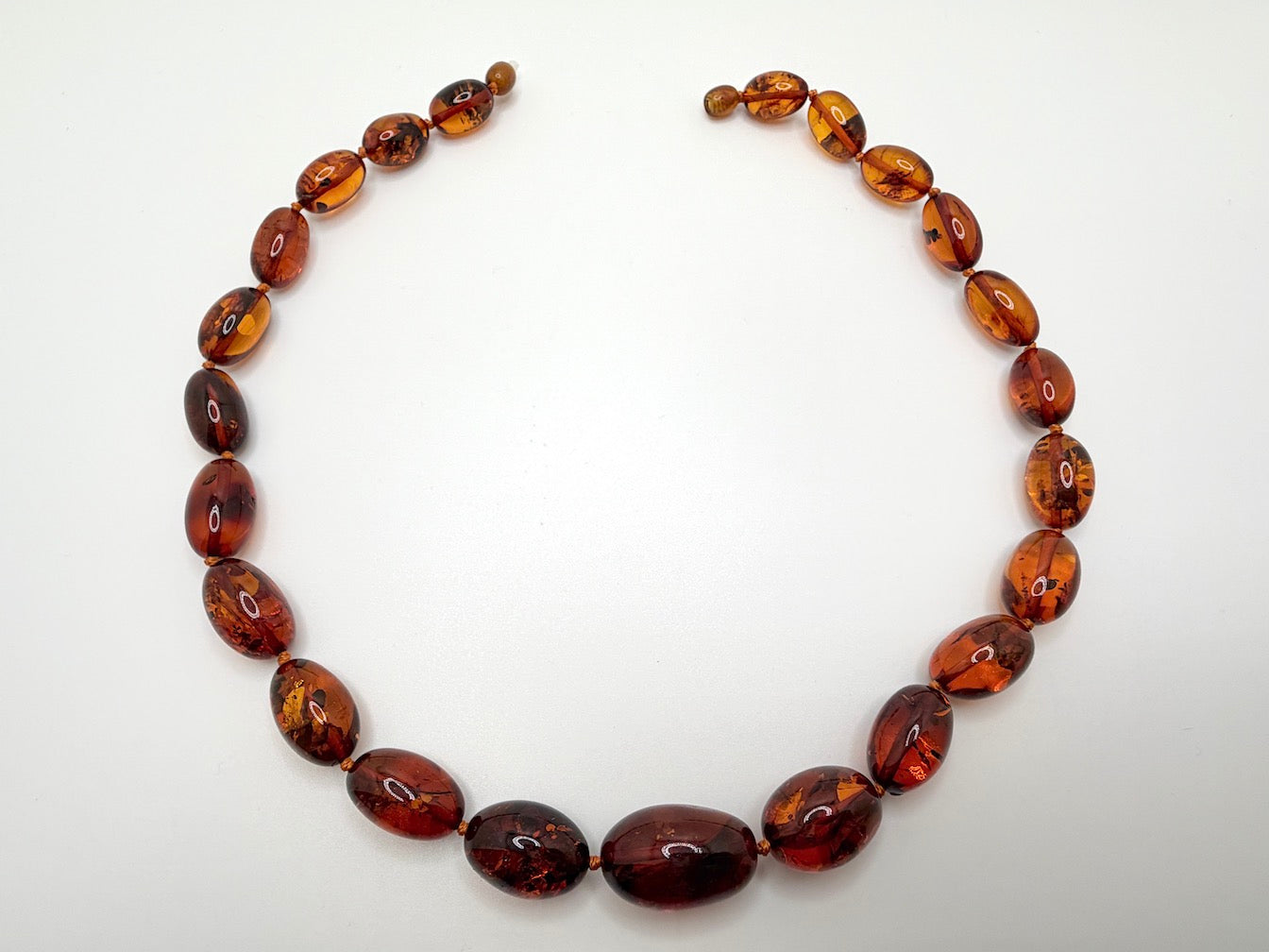 Genuine Baltic Amber Necklace • Cognac Oval Beads • Graduated Strand • Handmade • Secure Screw Clasp