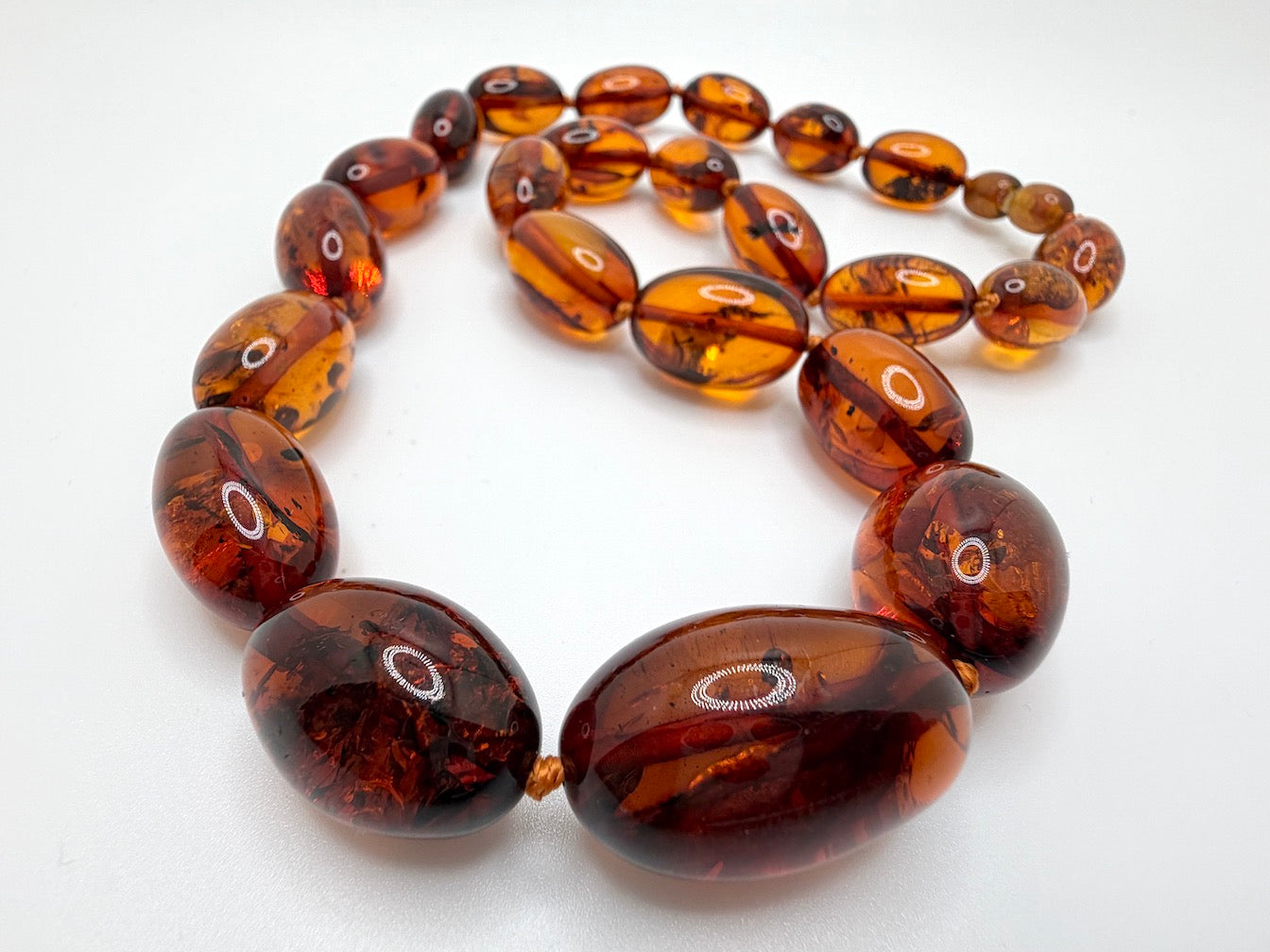 Genuine Baltic Amber Necklace • Cognac Oval Beads • Graduated Strand • Handmade • Secure Screw Clasp