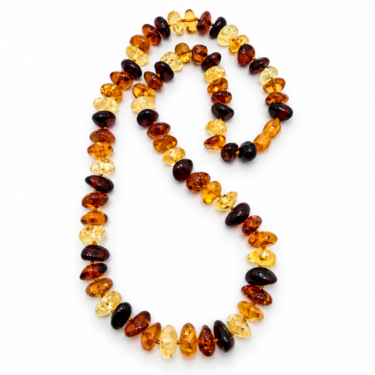 Genuine Baltic Amber Necklace Multicolor Lemon Honey Cognac Cherry, 21 Inch Graduated Amber Beads,
