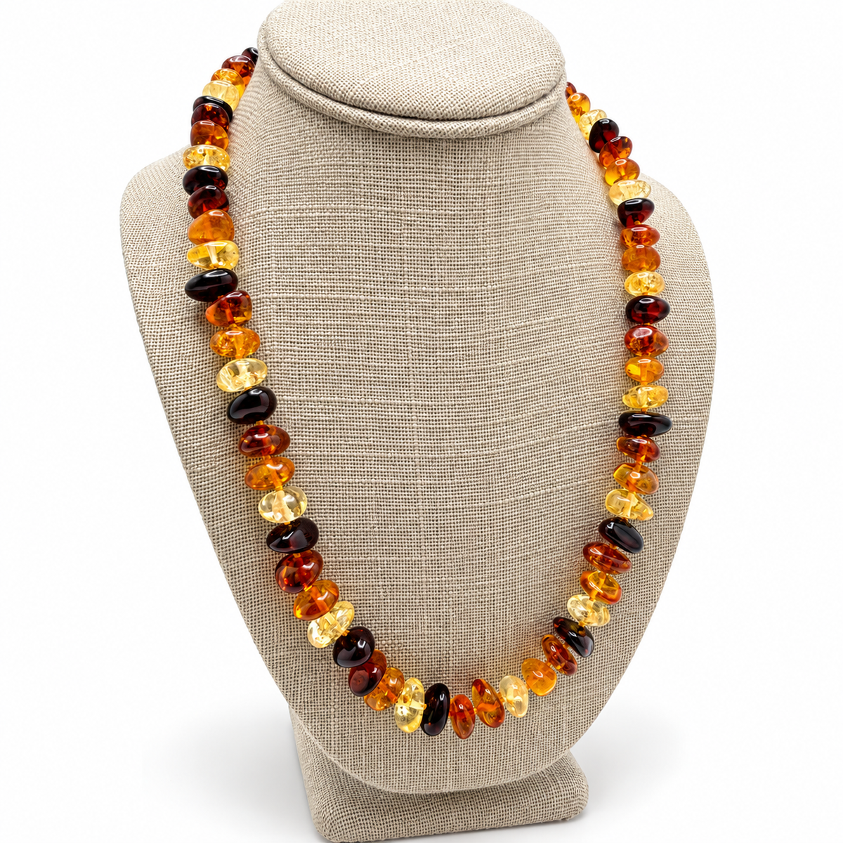 Genuine Baltic Amber Necklace Multicolor Lemon Honey Cognac Cherry, 21 Inch Graduated Amber Beads,