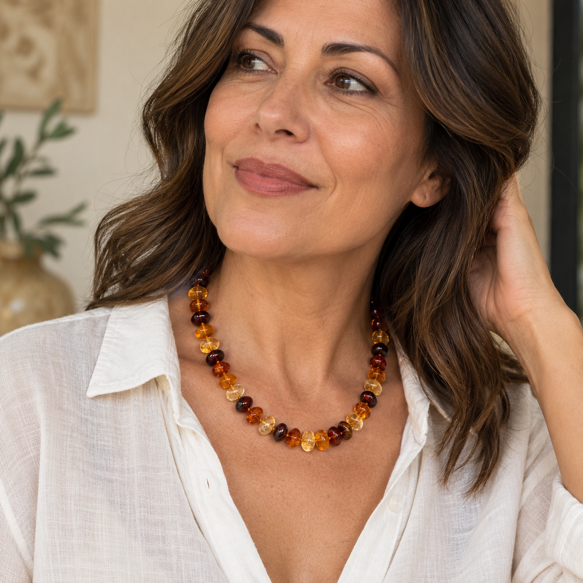 Genuine Baltic Amber Necklace Multicolor Lemon Honey Cognac Cherry, 21 Inch Graduated Amber Beads,