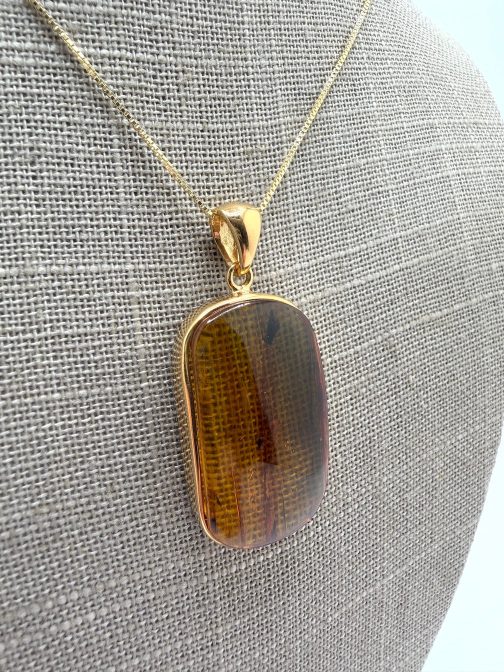 Genuine Baltic Amber Necklace, Gold Plated Sterling Silver Pendant, Honey Lemon Amber with Inclusions, Natural Fossil Jewelry on Chain