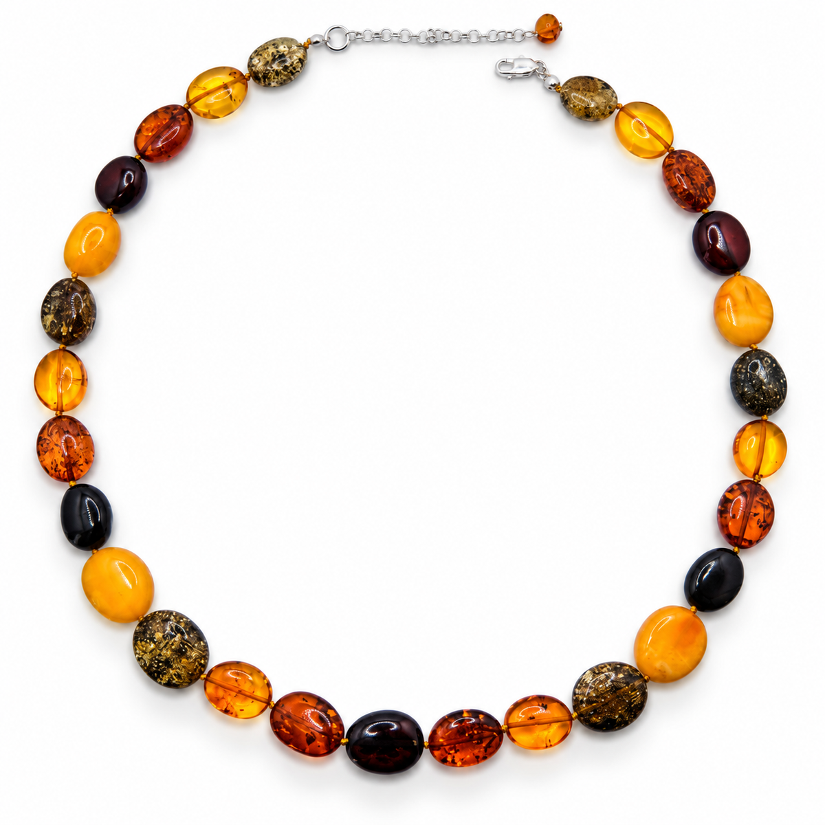 Genuine Baltic Amber Necklace, Multicolor Graduated Oval Beads