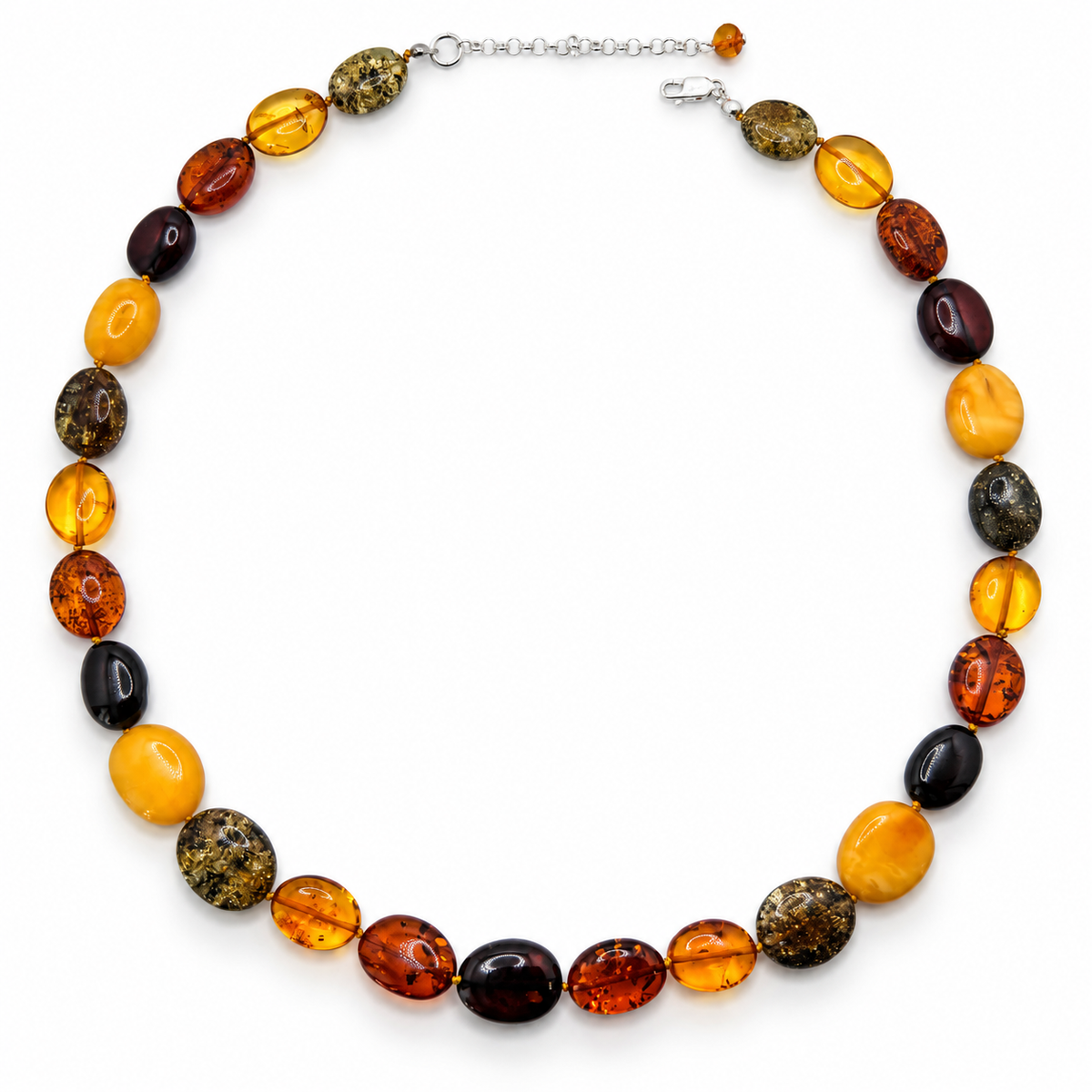 Genuine Baltic Amber Necklace, Multicolor Graduated Oval Beads