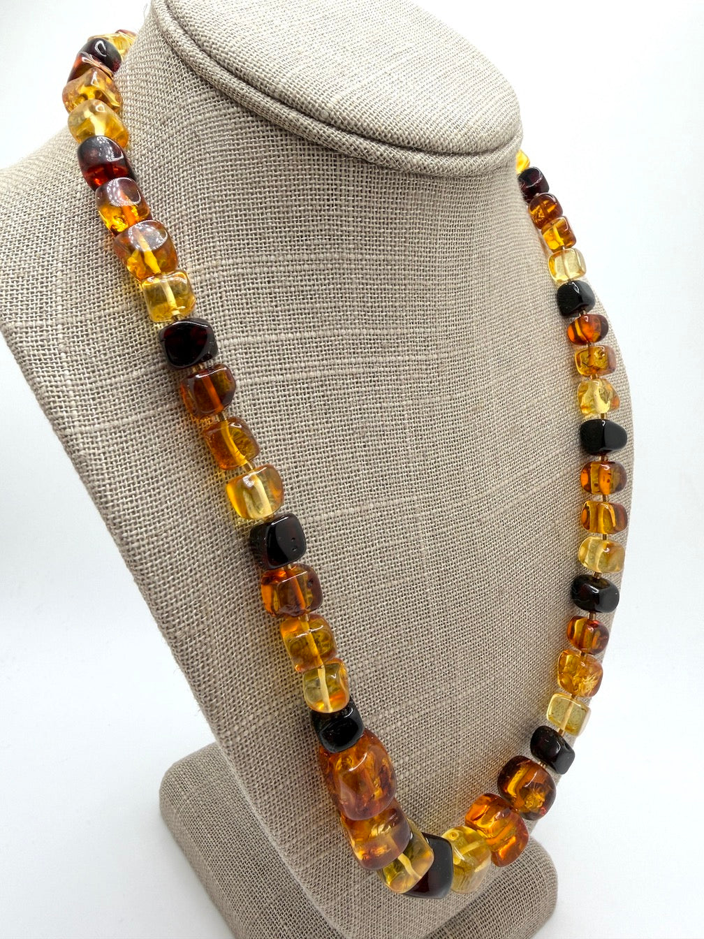 Genuine Baltic Amber Ombre Cube Necklace – Lemon Honey Cognac Cherry Graduated Square Amber Beads