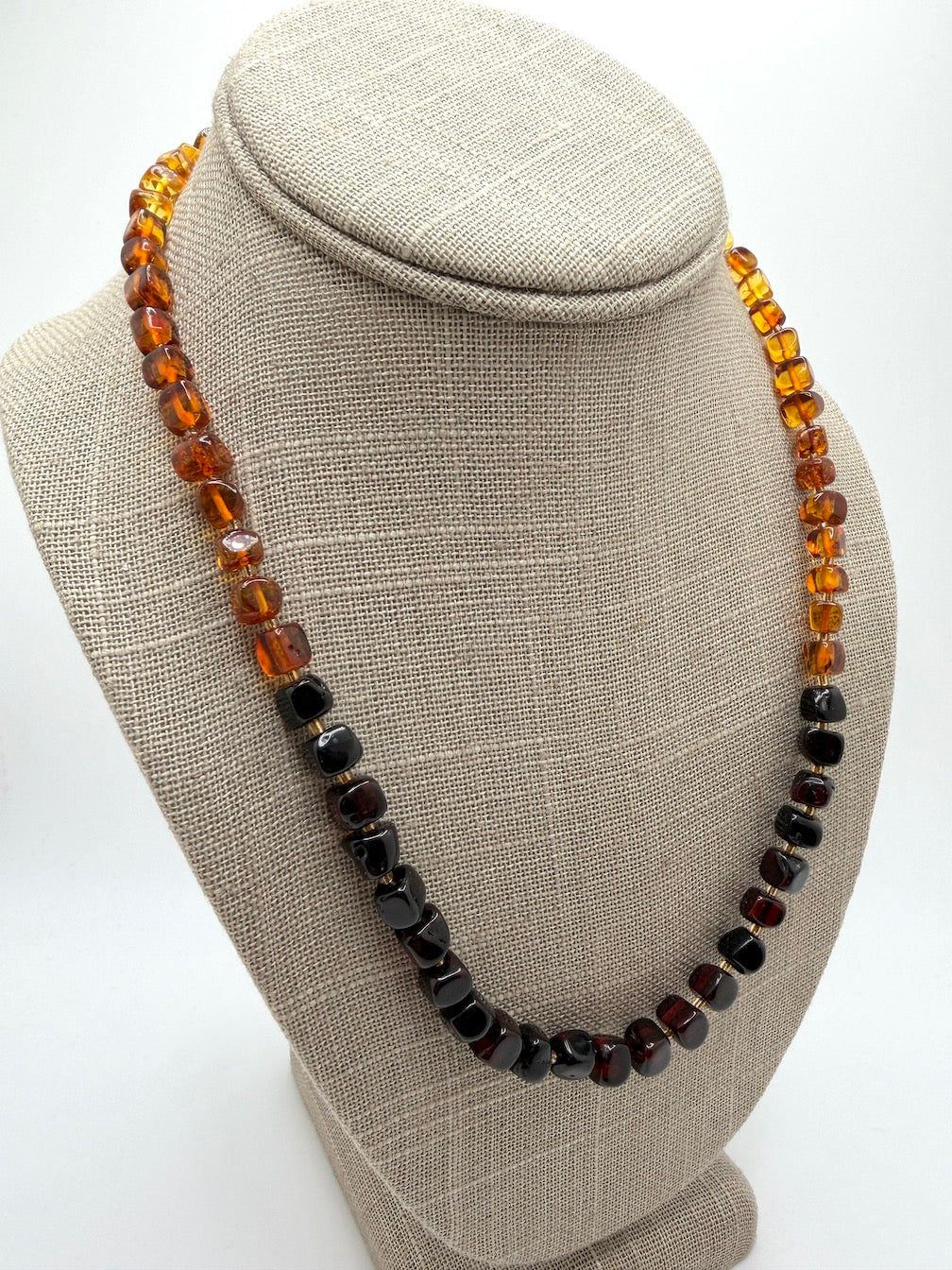 Amber Ombre Cube Necklace – Small Square Amber Beads in Lemon Honey Cherry Gradient
